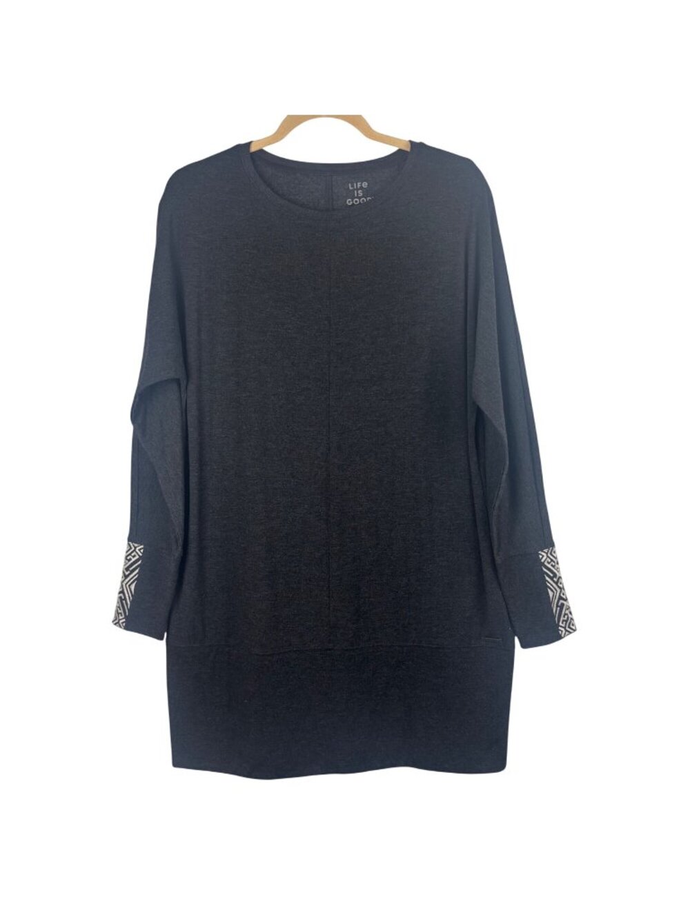 ✨3/$30 Life Is Good Womens M Gray Tunic Top With Geometric Sleeve Detail Boho